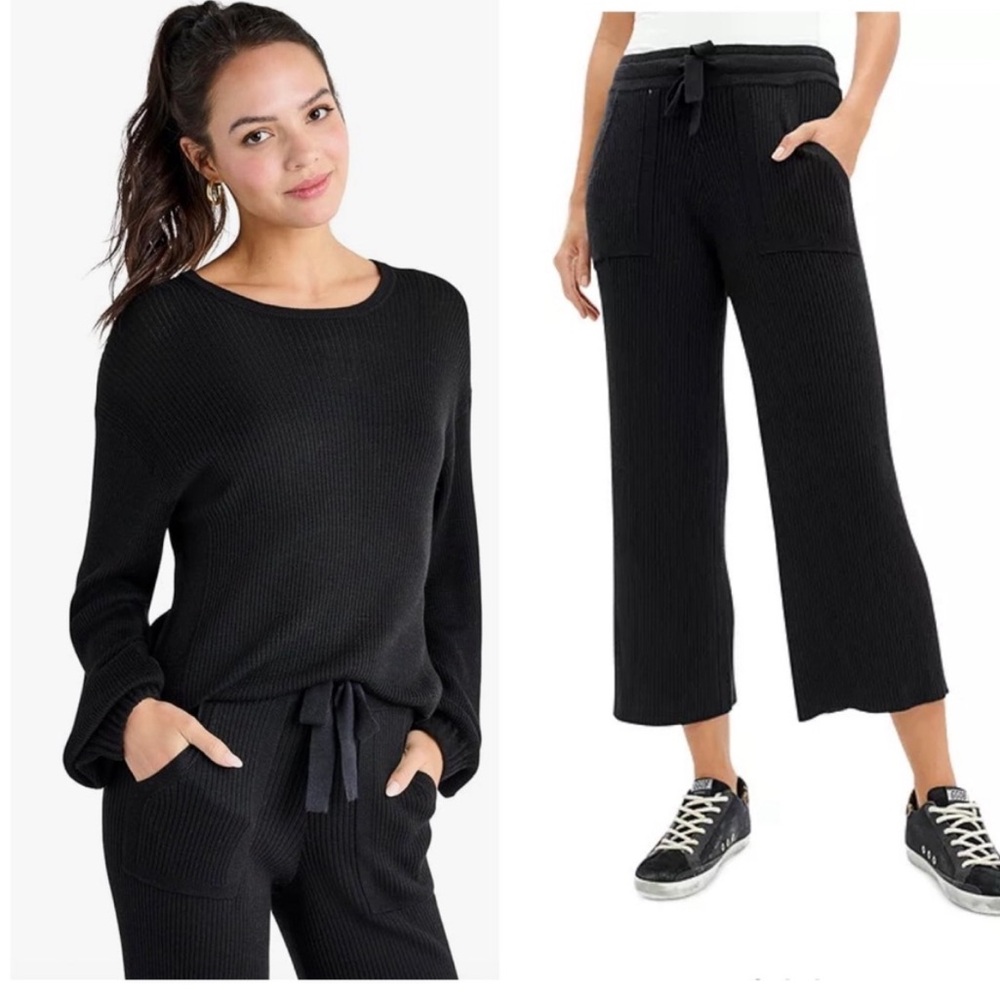 Splendid Georgie Ribbed Wide Leg Crop Sweater Pants NWT - Picture 4 of 16